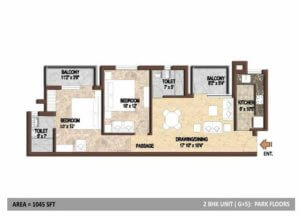 BPTP Park Floors 1 Floor Plan-2BHK-1042